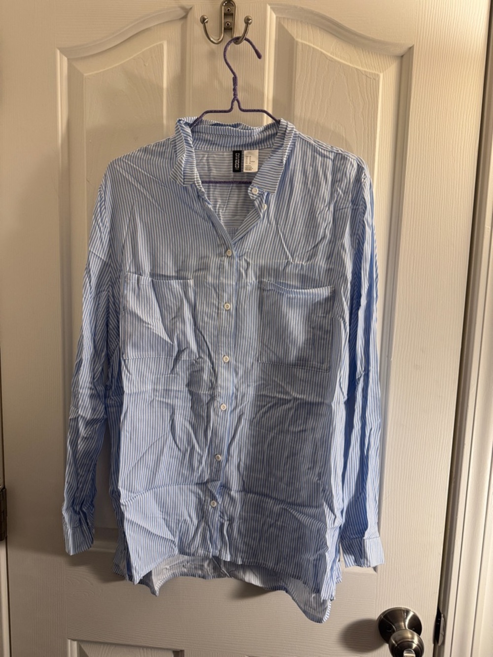 H&M Divided Blue & White Striped Button Up Long Sleeve Top